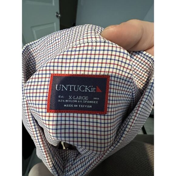 UNTUCKit XL Men Button Up Long Sleeve Shirt Checked Nylon Blend Light EF13 - Picture 4 of 8